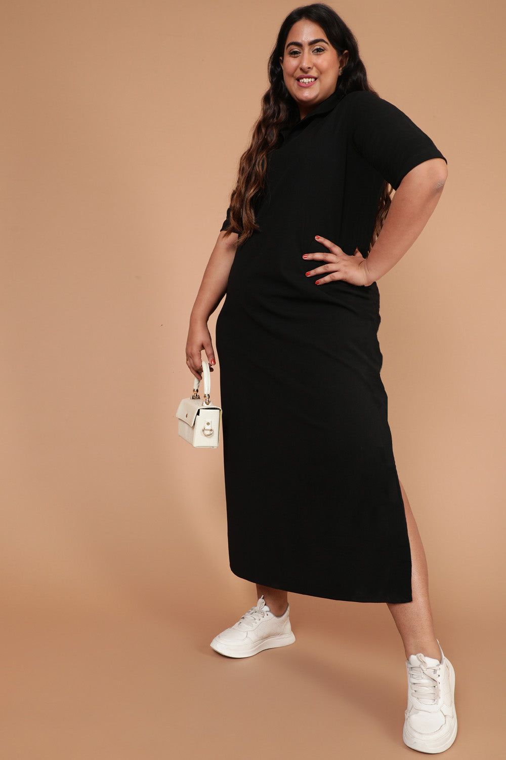 Anshi Black A-Line Long Dress – Navvi.in