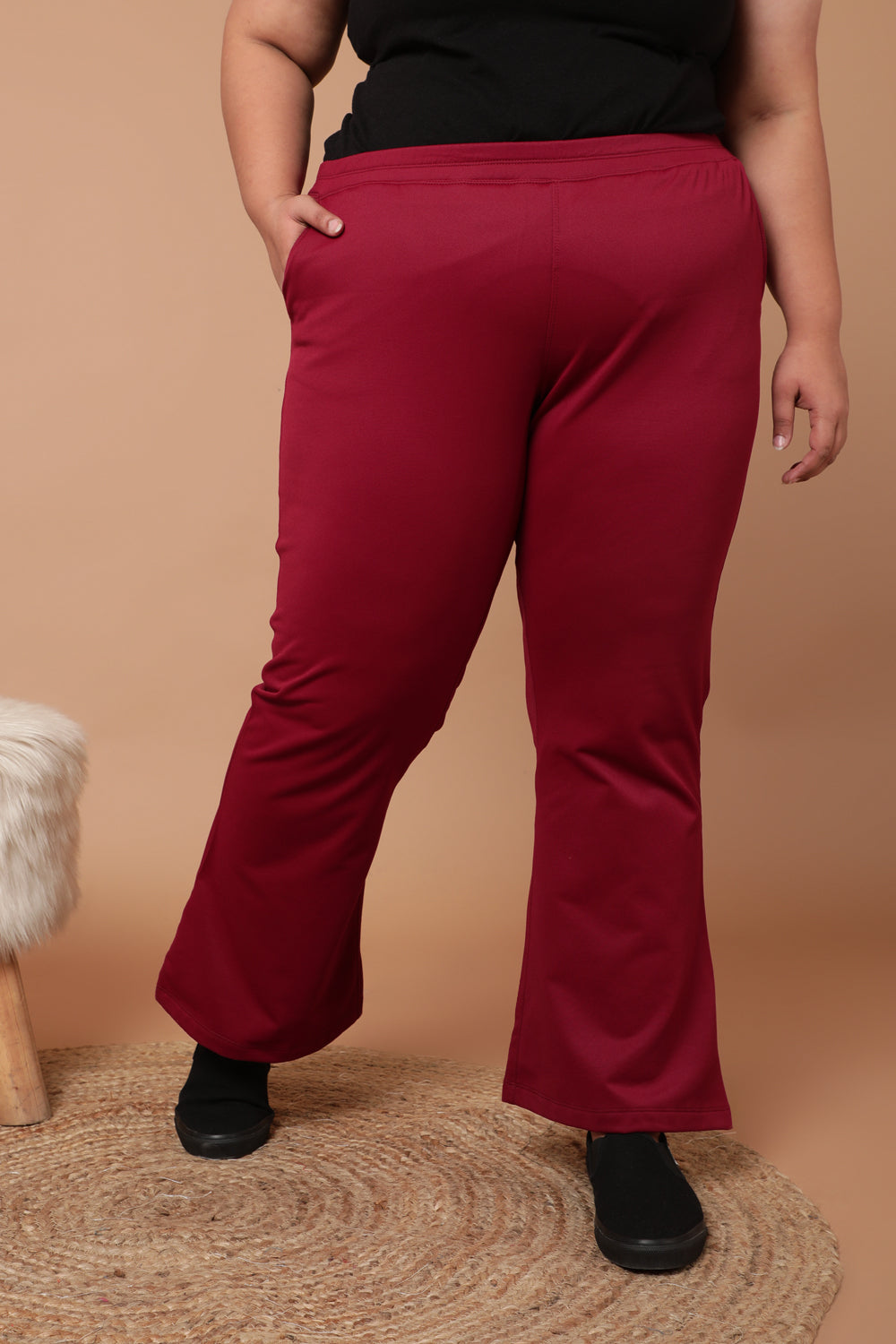 Plus Size Maroon Bootcut Fleece Pants