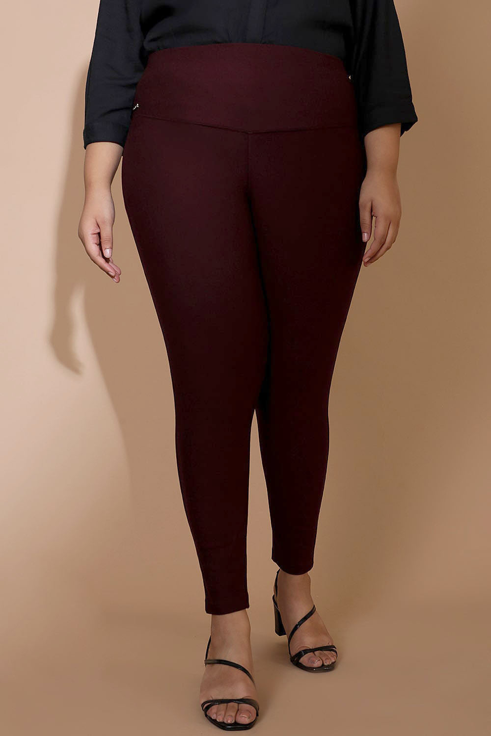 Plus Size Wine Red Tummy Tucker Jeggings Online in India