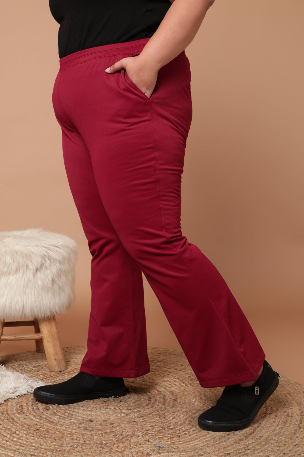 Maroon Bootcut Fleece Pants for Women