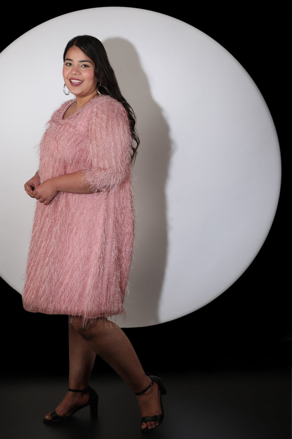 Plus Size Pink Fringe Glitter Dress