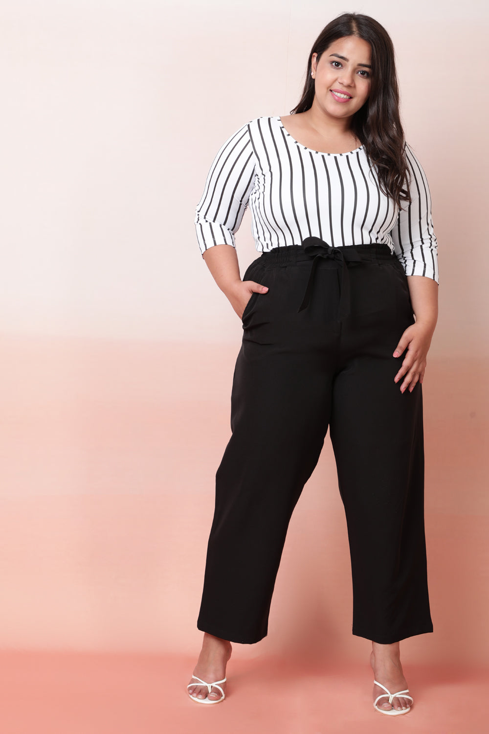 Buy KIMCURVY Plus Size Cropped Paper Bag Pants for Women High Waist Pants  with BowKnot Pockets for Work and Casual Days Black 16 Plus at Amazonin