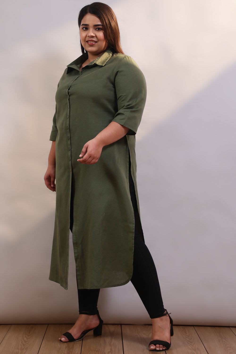 Comfortable Olive Cotton Linen Kurta Shrug