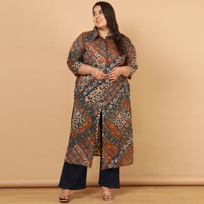 Cotton Shrug Kurta in Ethnic Print