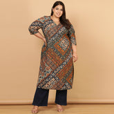 Plus Size Ethnic Print Cotton Kurta