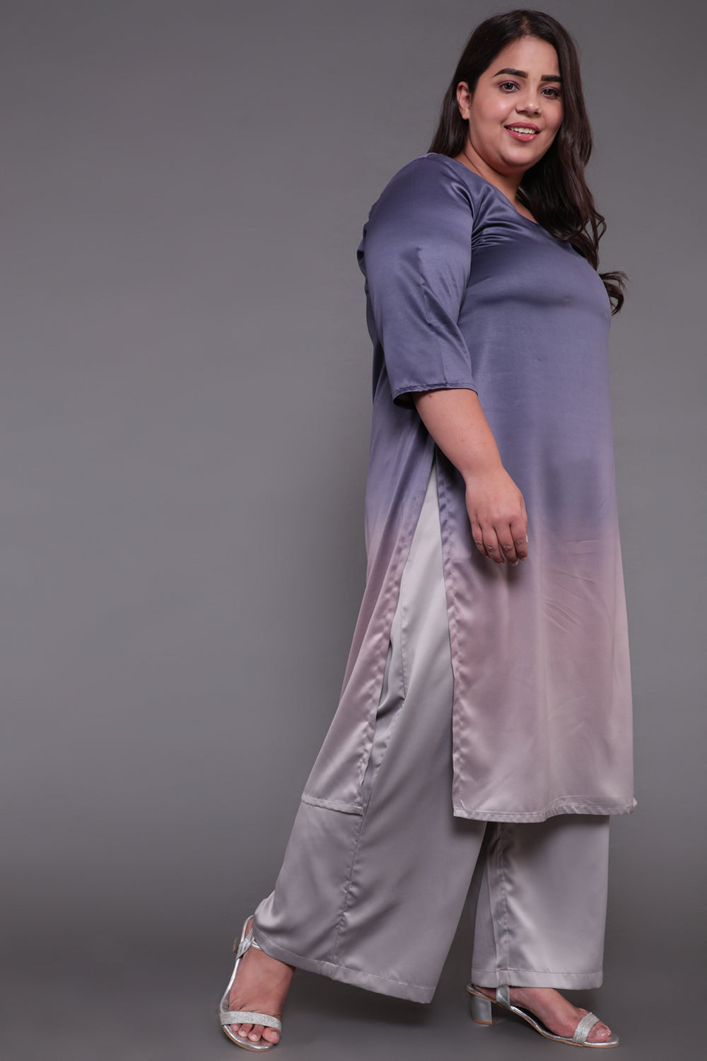 Plus Size Blue Grey Ombre Party Wear Kurti