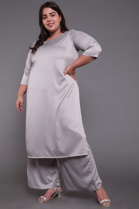 Grey Solid Satin Party Wear Kurti