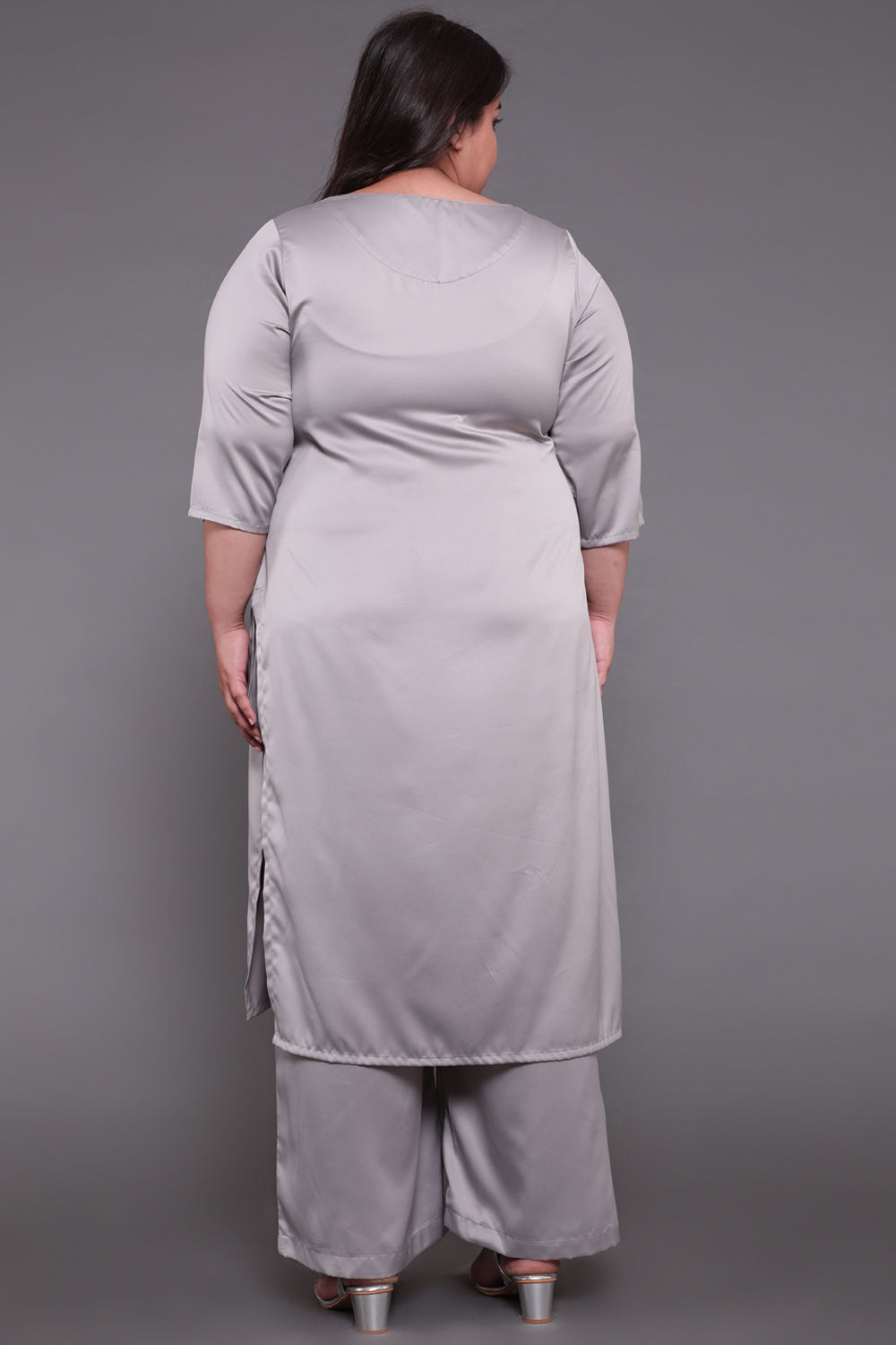 Grey Solid Satin Party Wear Kurti