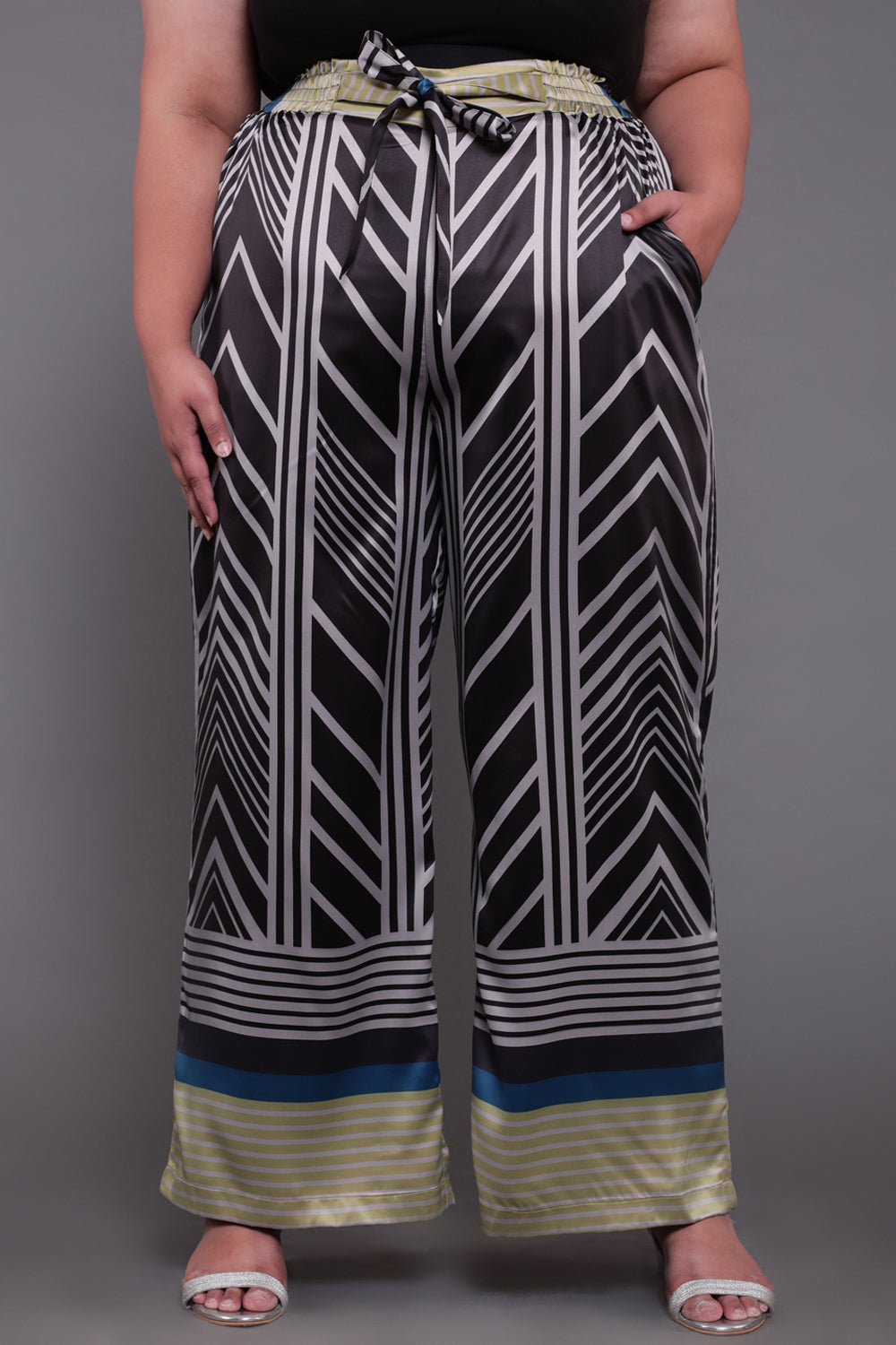 Plus Size Monochrome Magic High Waist Satin Pants