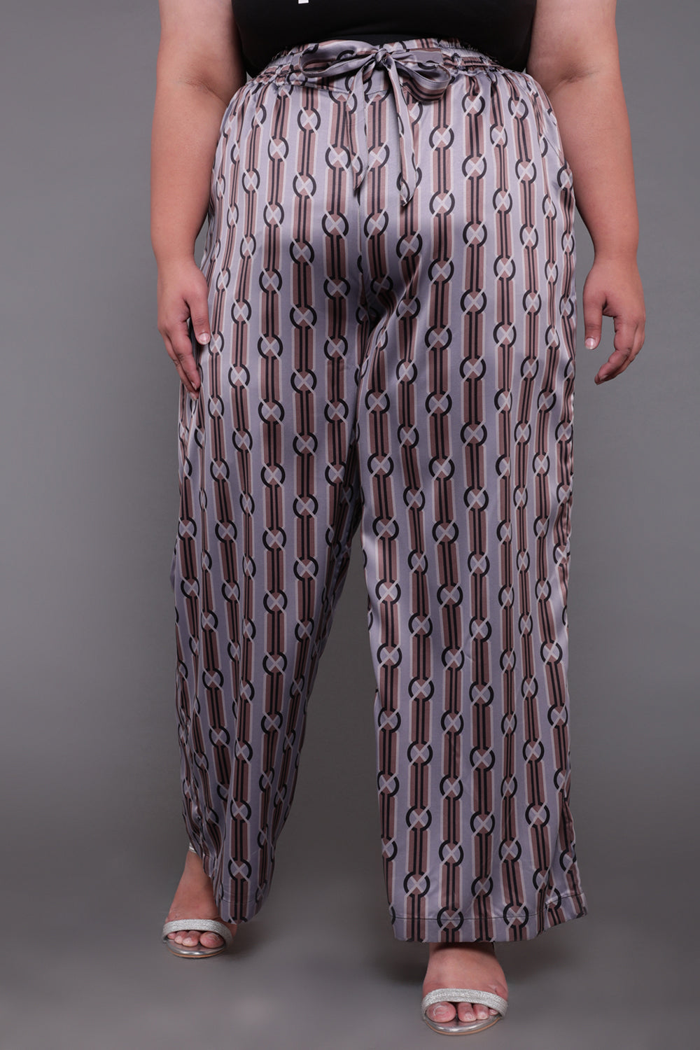 Plus Size Modern Grey High Waist Satin Pants