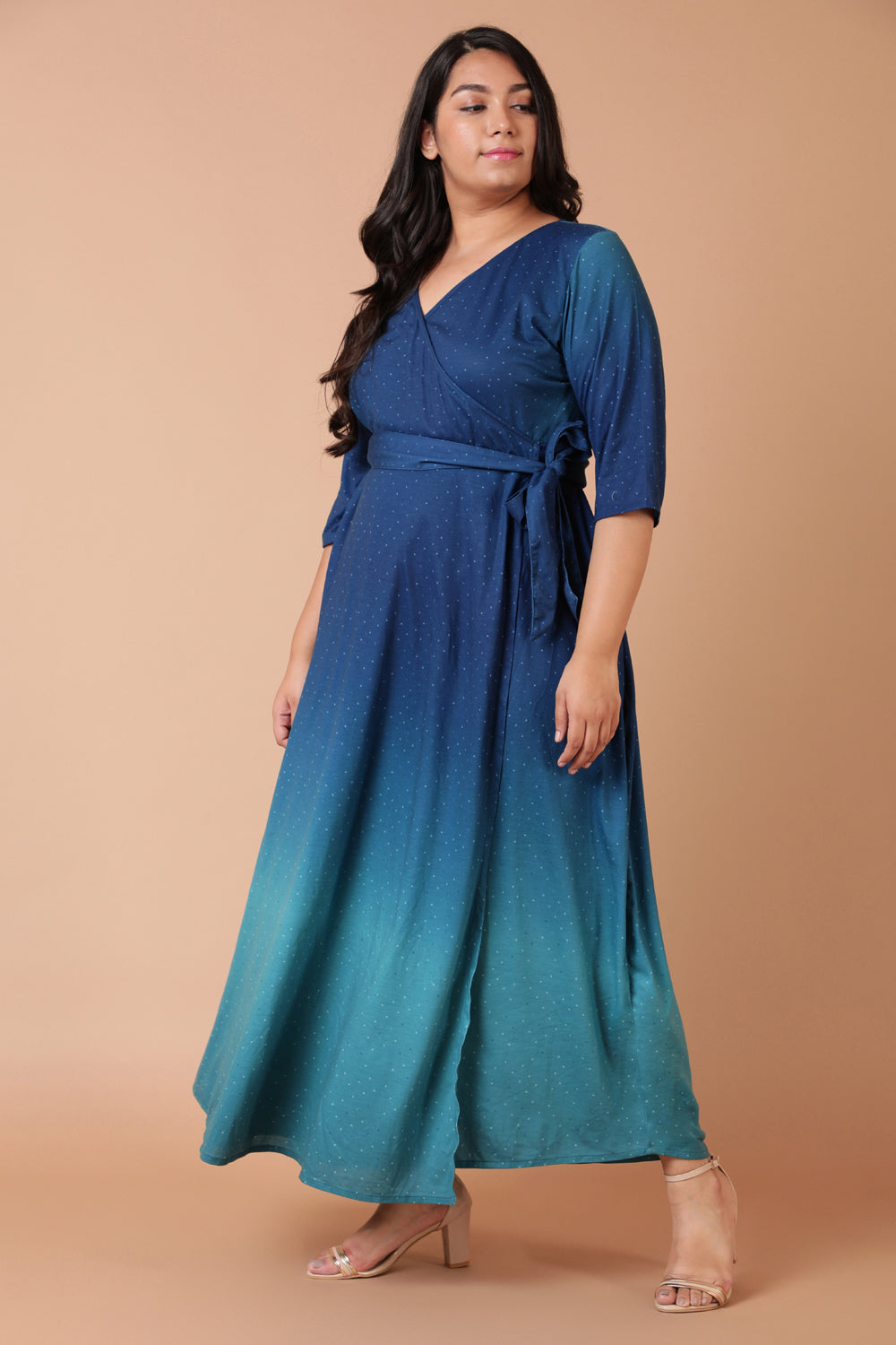 Plus Size Blue Ombre Maxi Wrap Dress Online in India