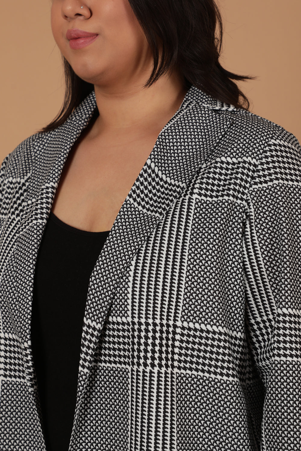 Comfortable Black White Houndstooth Checkered Blazer