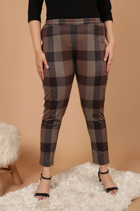 Brown Black Check Art Warm Winter Fleece Leggings