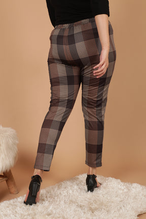 Brown Black Check Art Warm Winter Fleece Leggings