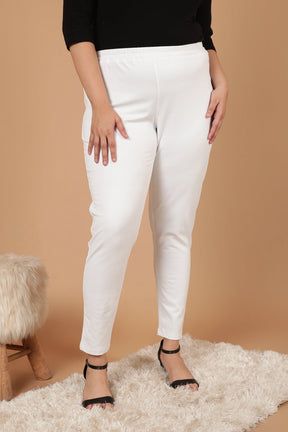 Plus Size White Essential Warm Winter Fleece Leggings