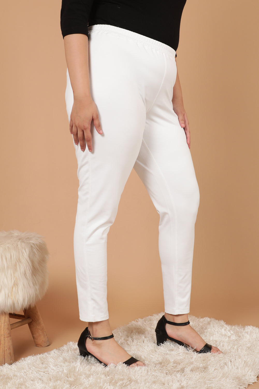 Comfortable Plus Size White Essential Warm Winter Fleece Leggings