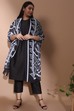 Black Monochrome Mural Dupatta