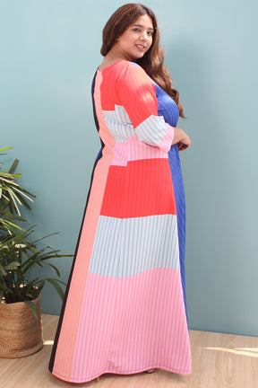 amydus colour block 6xl size long dress