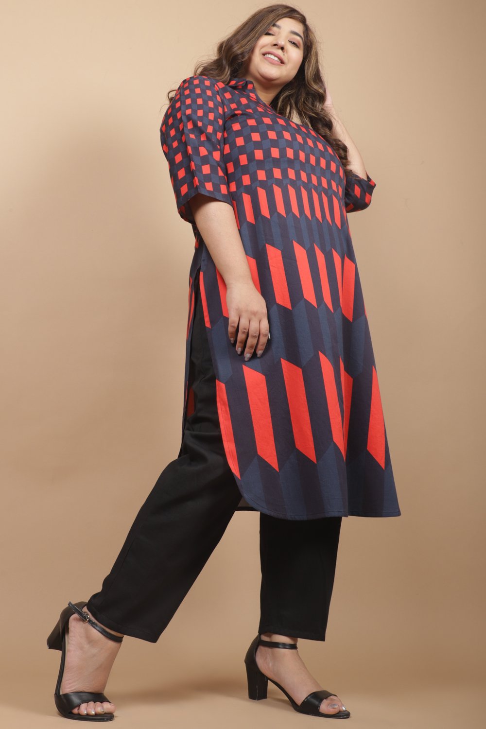 Amydus Teal Red Chevron Play 2xl Size Cotton Kurti