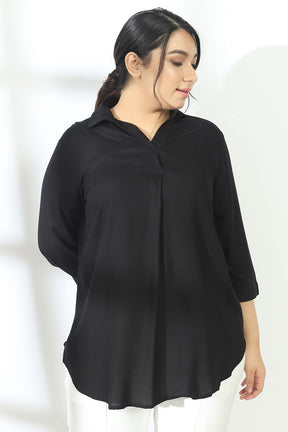 Black Centre Pleat Collar Top