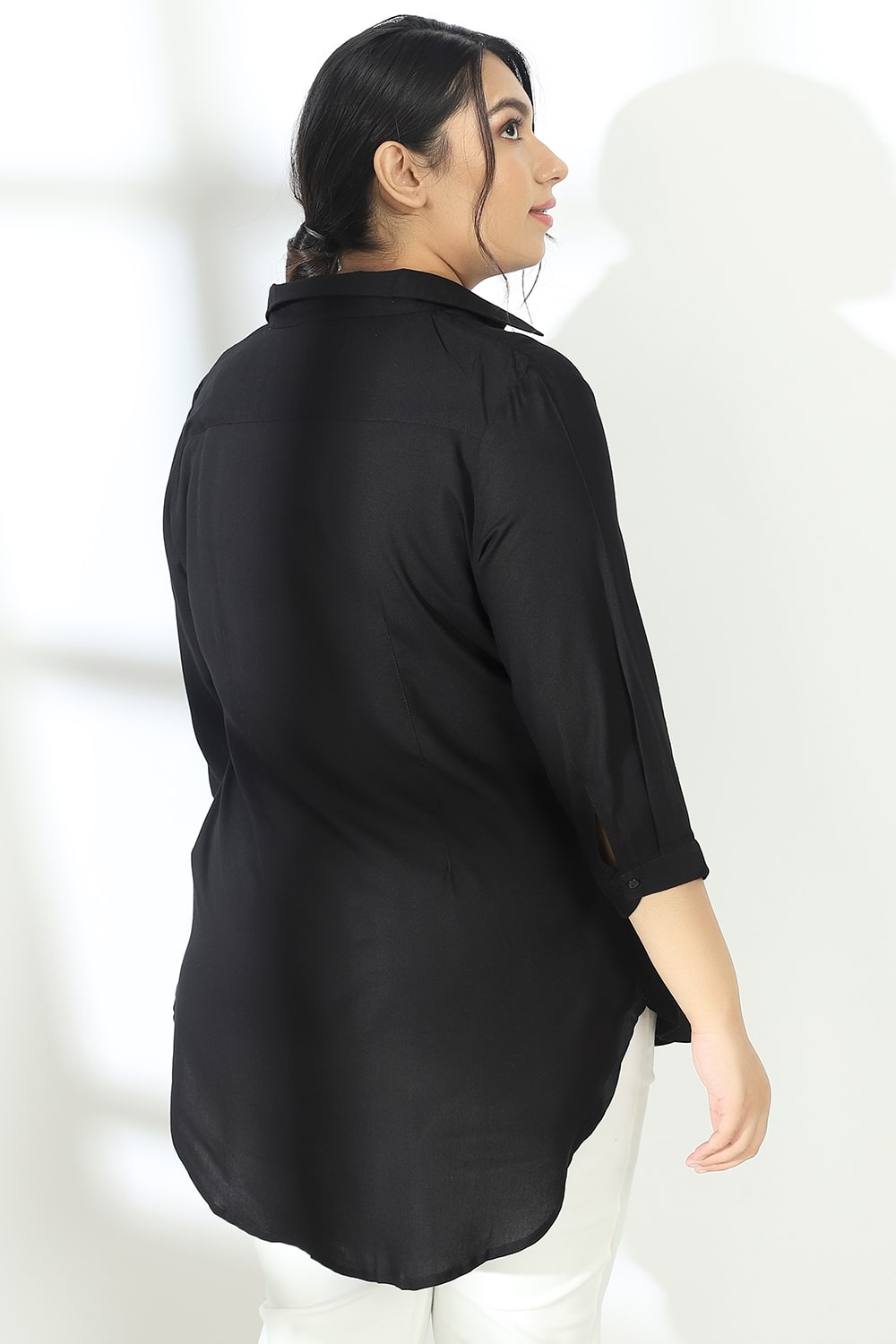 Comfortable Black Centre Pleat Collar Top