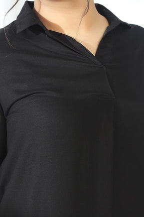 Black Centre Pleat Collar Top