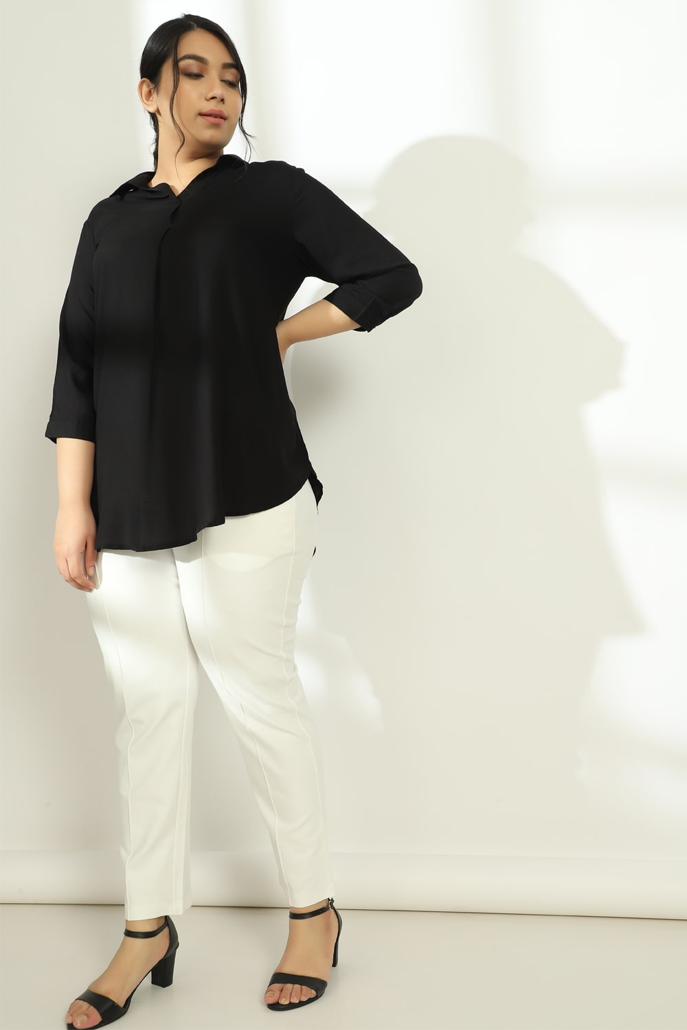 Black Centre Pleat Collar Top