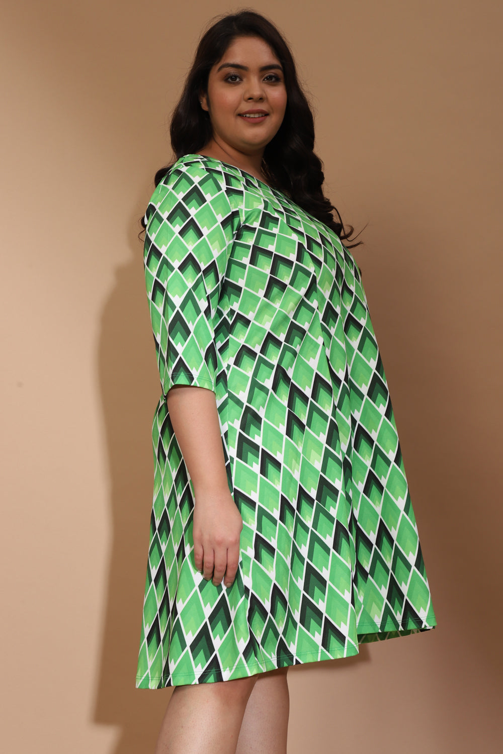Plus Size Raining Lime Diamonds Printed Dress
