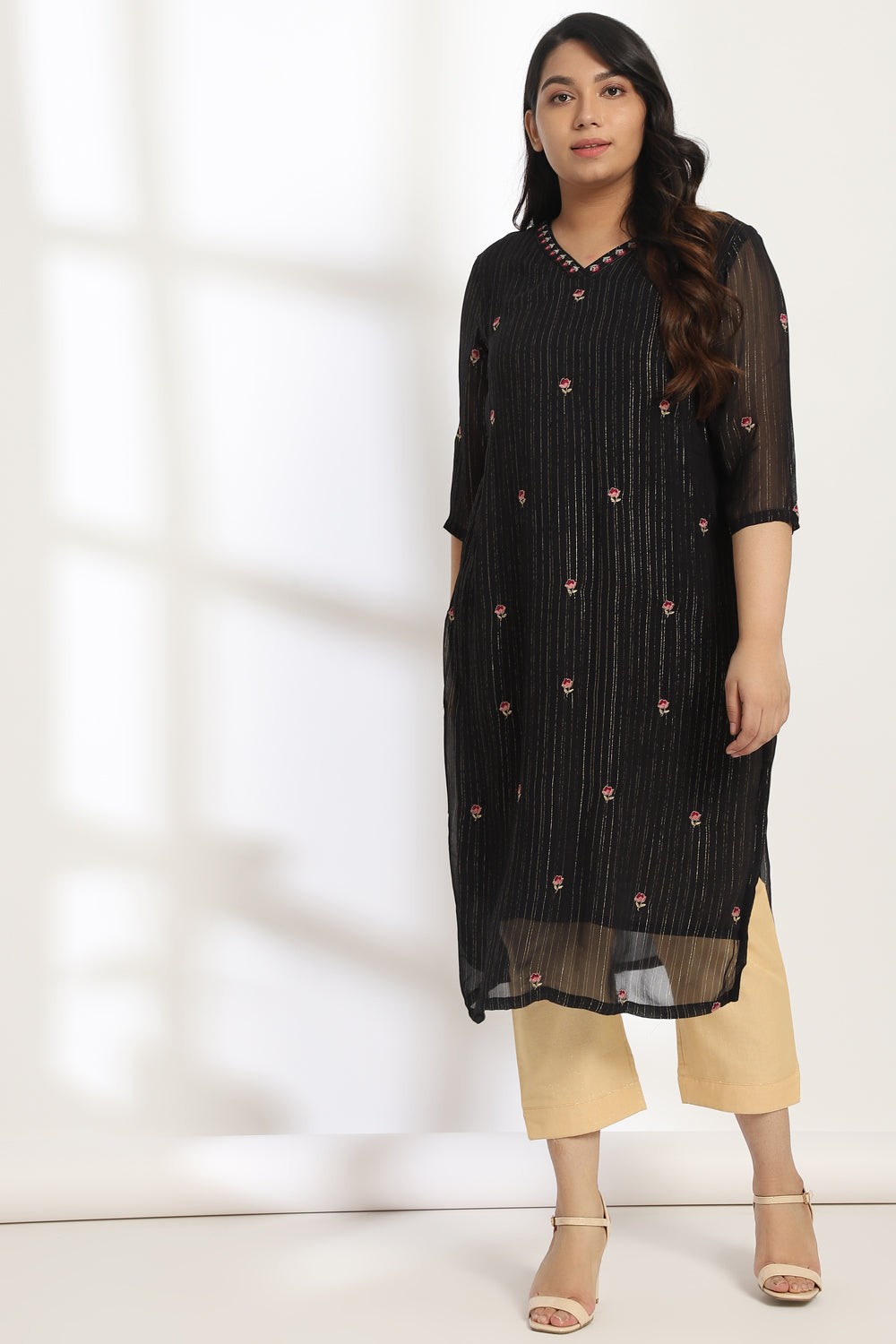 amydus black neck embroidery plus size lorex kurti