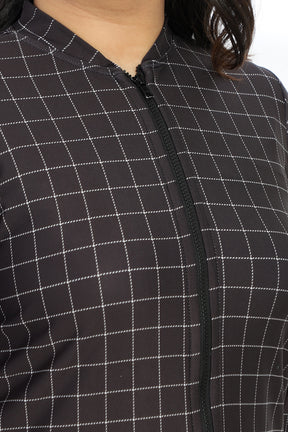 Black White Plaids Printed Jacket