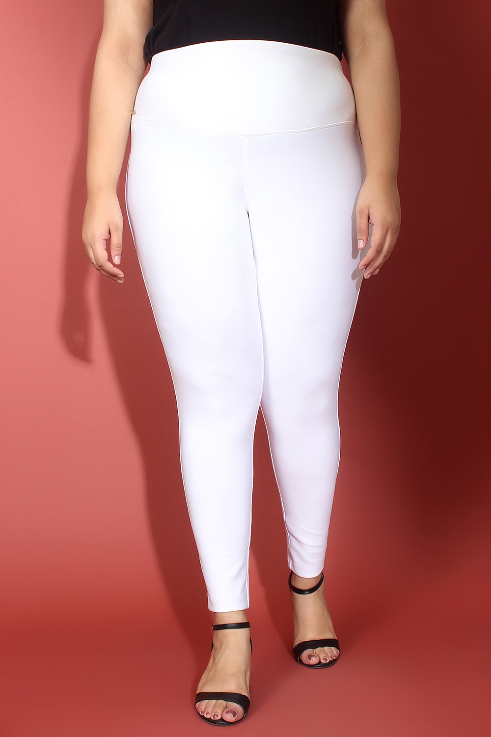 Buy Plus Size White Tummy Tucker Crop Pants Online For Women - Amydus