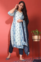 Teal Floral Printed Kurti