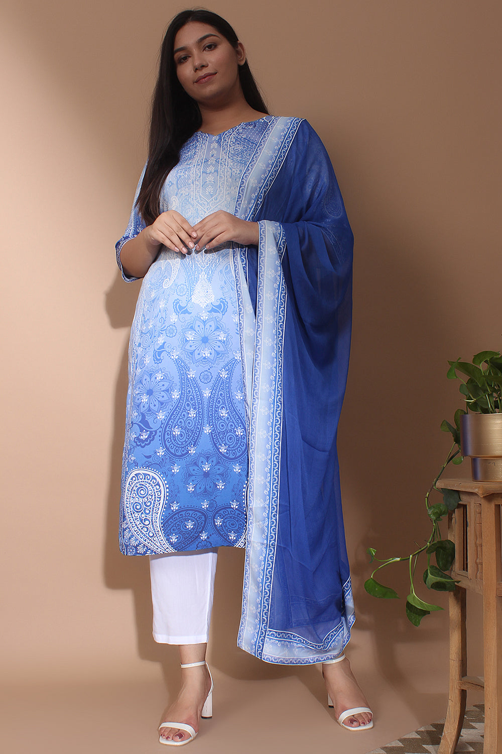 amydus savoy blue plus size chiffon dupatta