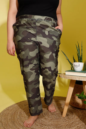 Buy Plus Size Green Camouflage Printed Lounge Pants Online For Women