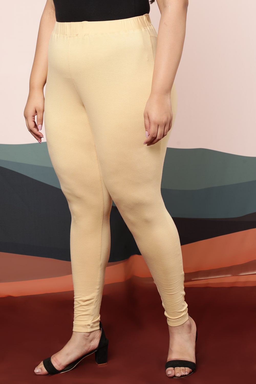 Frenchtrendz | Buy Frenchtrendz Cotton Spandex Beige Ankle Leggings Online  India
