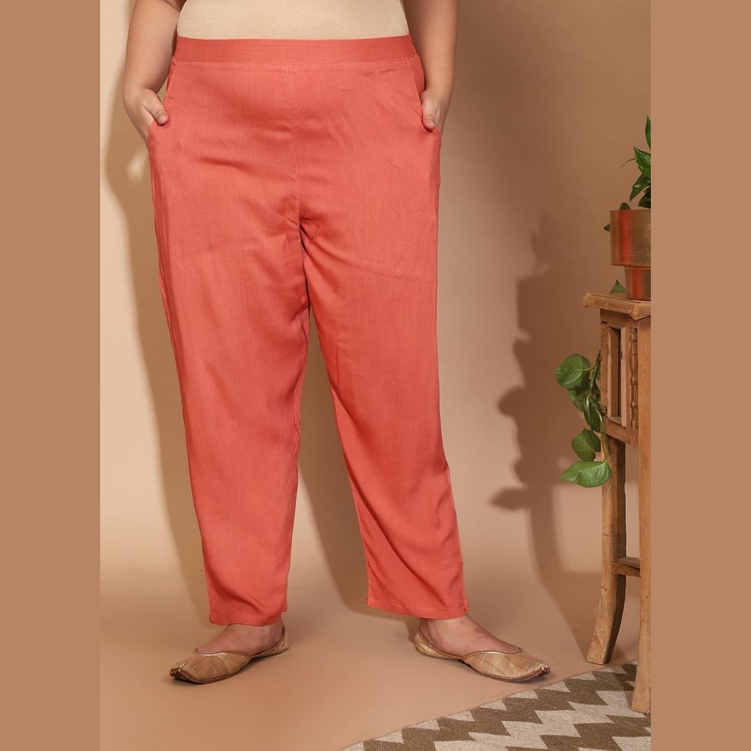 Plus Size Brick Red Straight Fit Pants