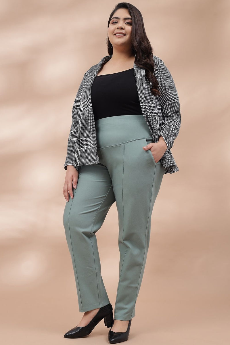 Plus Size Olive Tummy Tucker Crop Pants Online in India