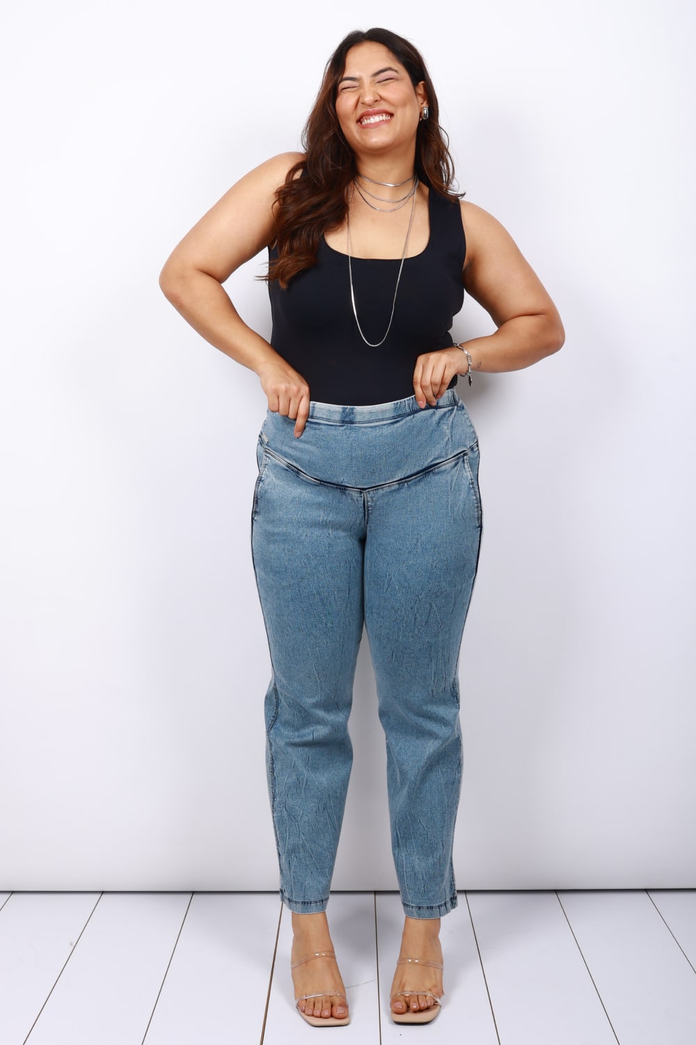 Buy Plus Size Women Denim PalazzoLoose Trouser  HIGH Rise  Denim Blue  Color  Non Stretch Fabric  Back Elastic to fit Waist Size 28 inches to  34 inches Max at Amazonin