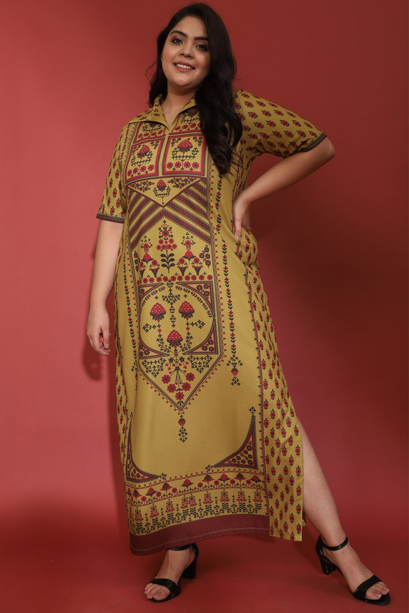 AMYDUS Women'S Plus Size Raabta Indian Ethnic Print Salmon Long Dress With  Side Slit
