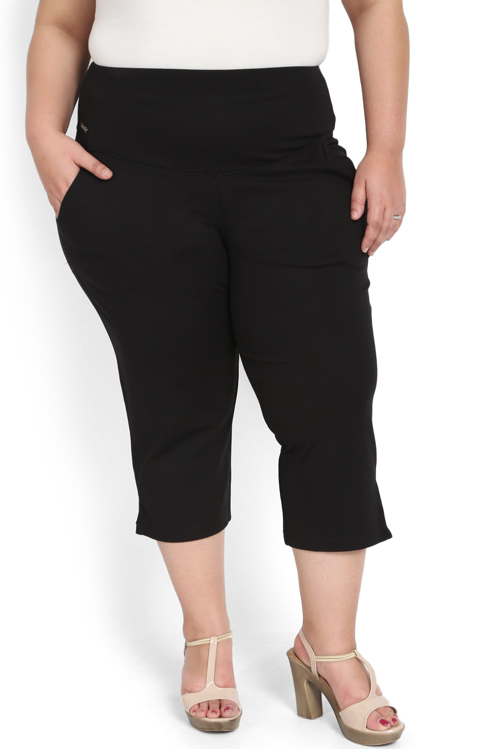 Black Tummy Tucker Crop Pants